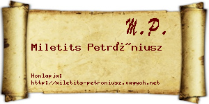 Miletits Petróniusz névjegykártya